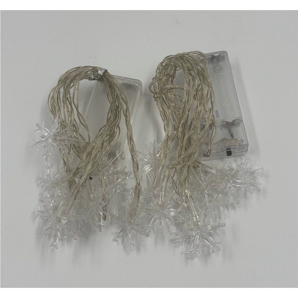 LED Snowflake String Lights Battery Operated Clear Holiday Christmas Fairy Decor